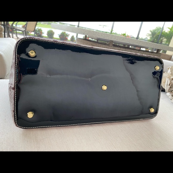 Arcadia Glossy Black and Textured Brown Satchel - Picture 12 of 12